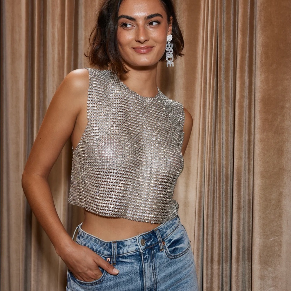 12th Tribe Silver Sequin Crop Top